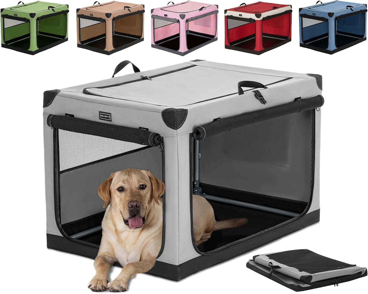 Petsfit Soft Sided Dog Crate, Adjustable Fabric Cover by Spiral Iron Pipe, Chew...