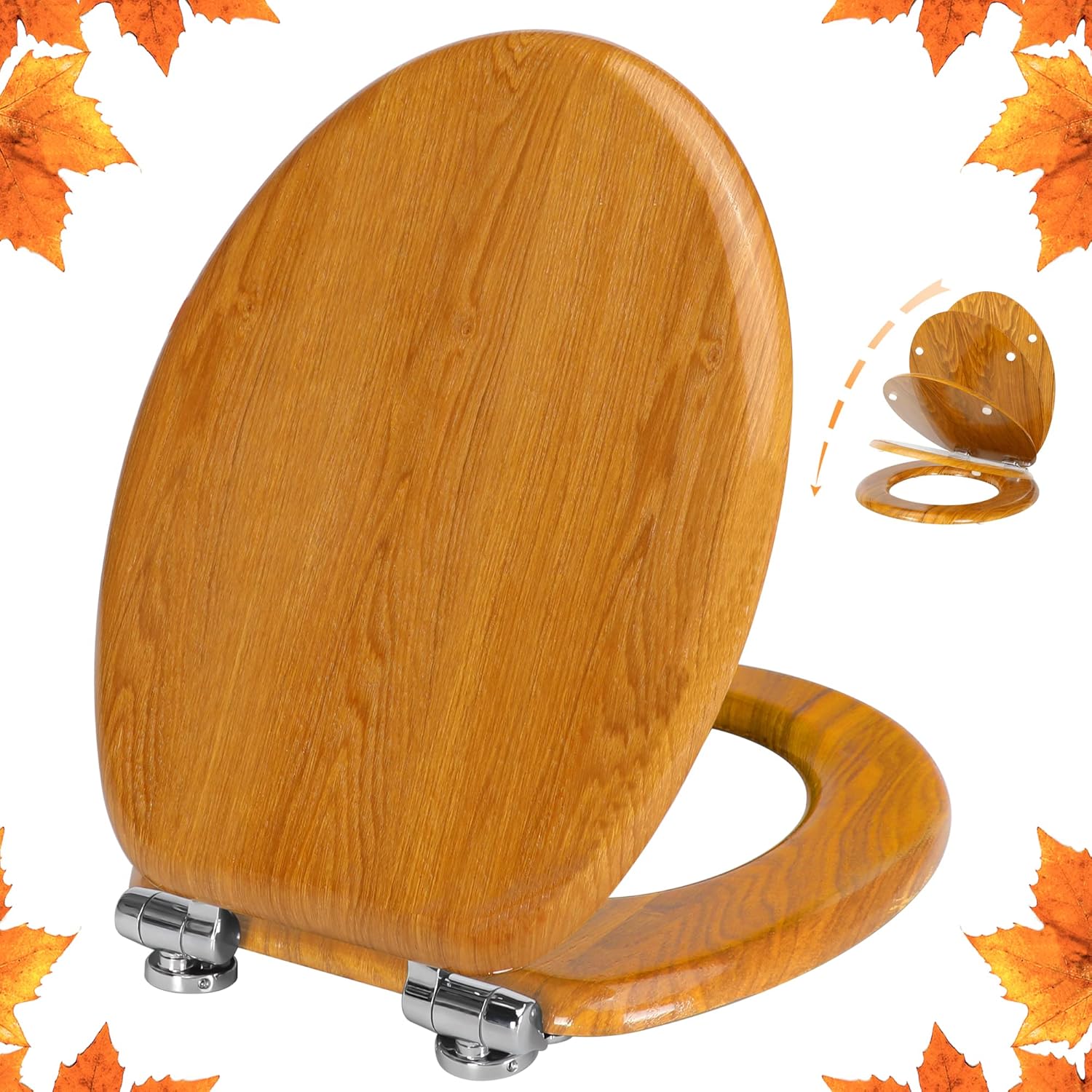 Angel Shield Toilet Seat Natural Wooden Toilet Seat with Quietly Closed and Quic...
