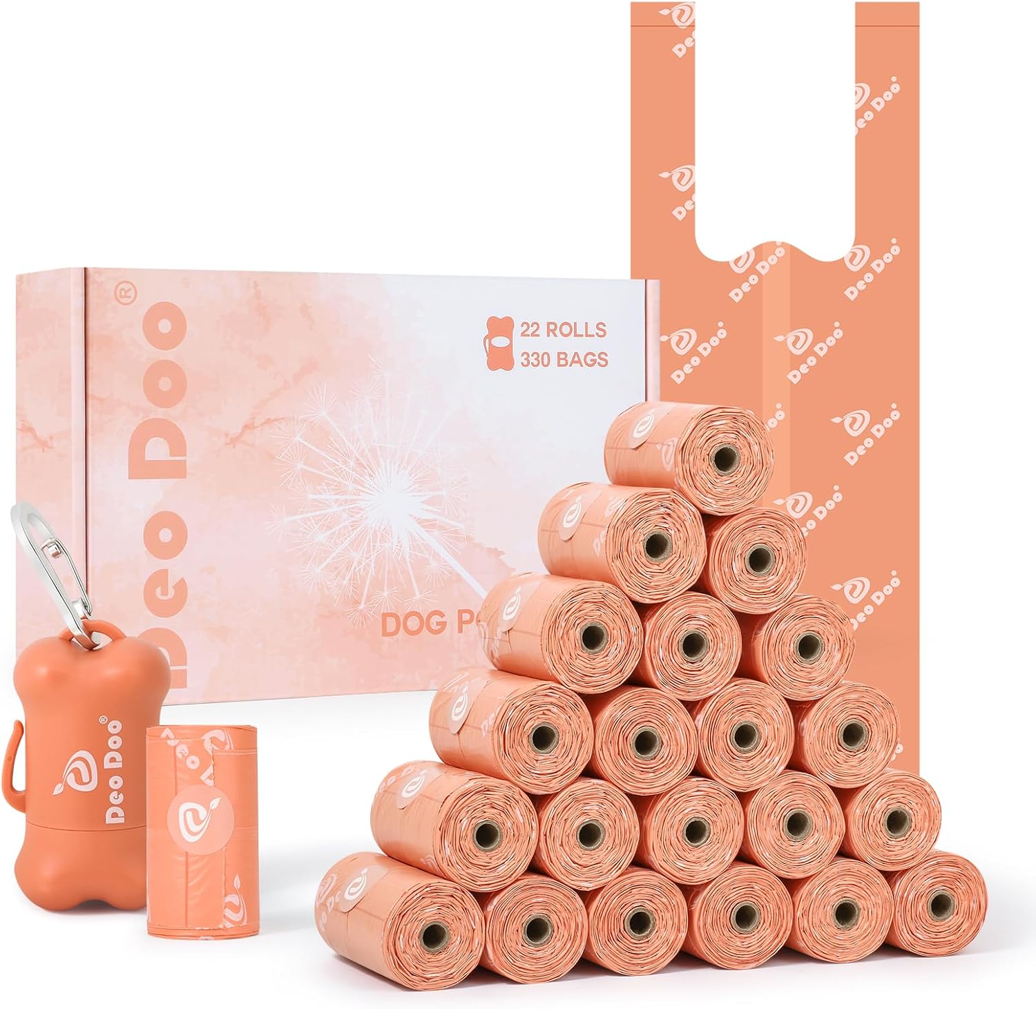 Dog Poop Bags with Handle 22 Rolls 330 Counts with Dispenser Leak Proof and Extr...