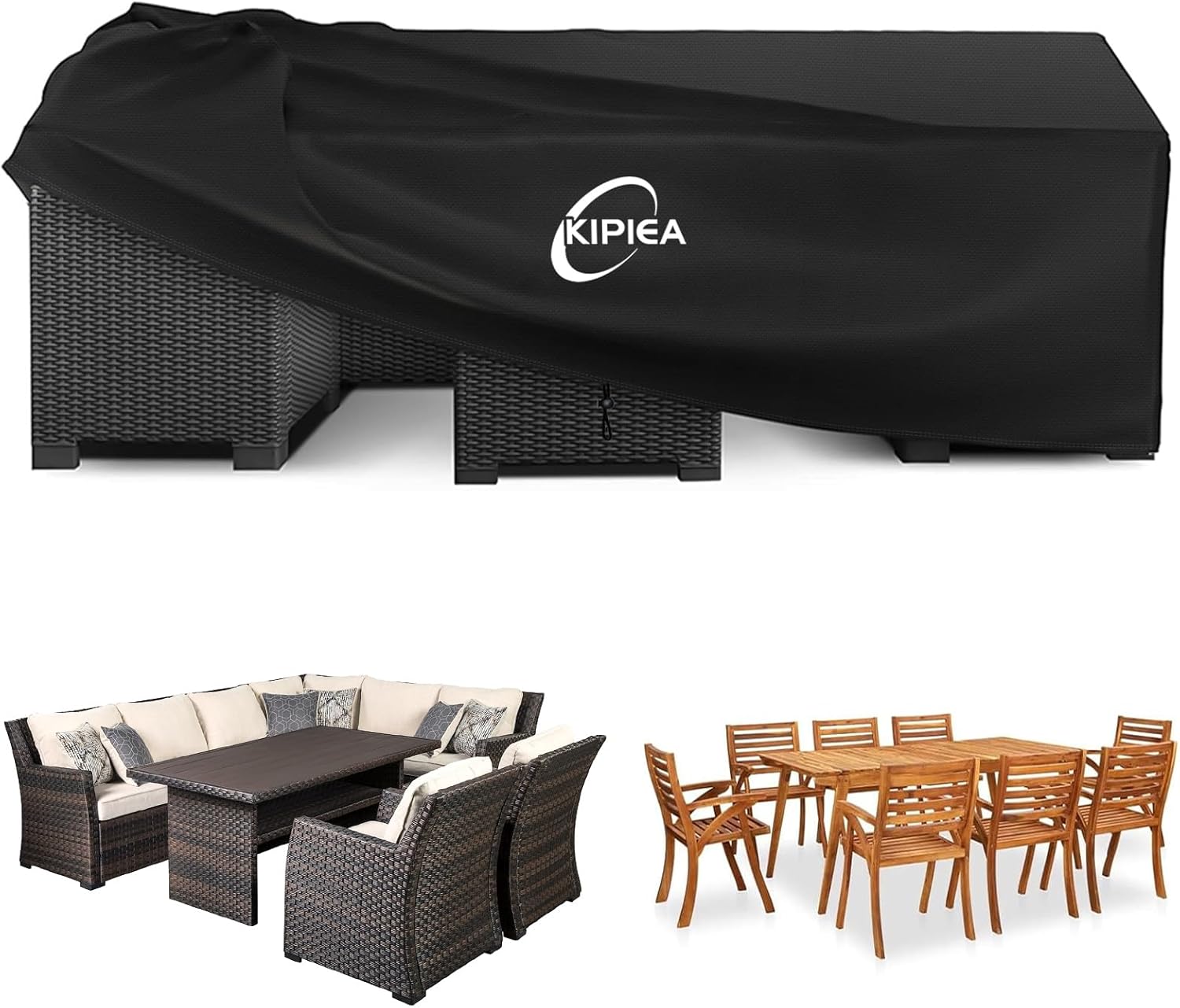 Kipiea Garden Furniture Covers Waterproof, Outdoor Patio Furniture Covers Windpr...