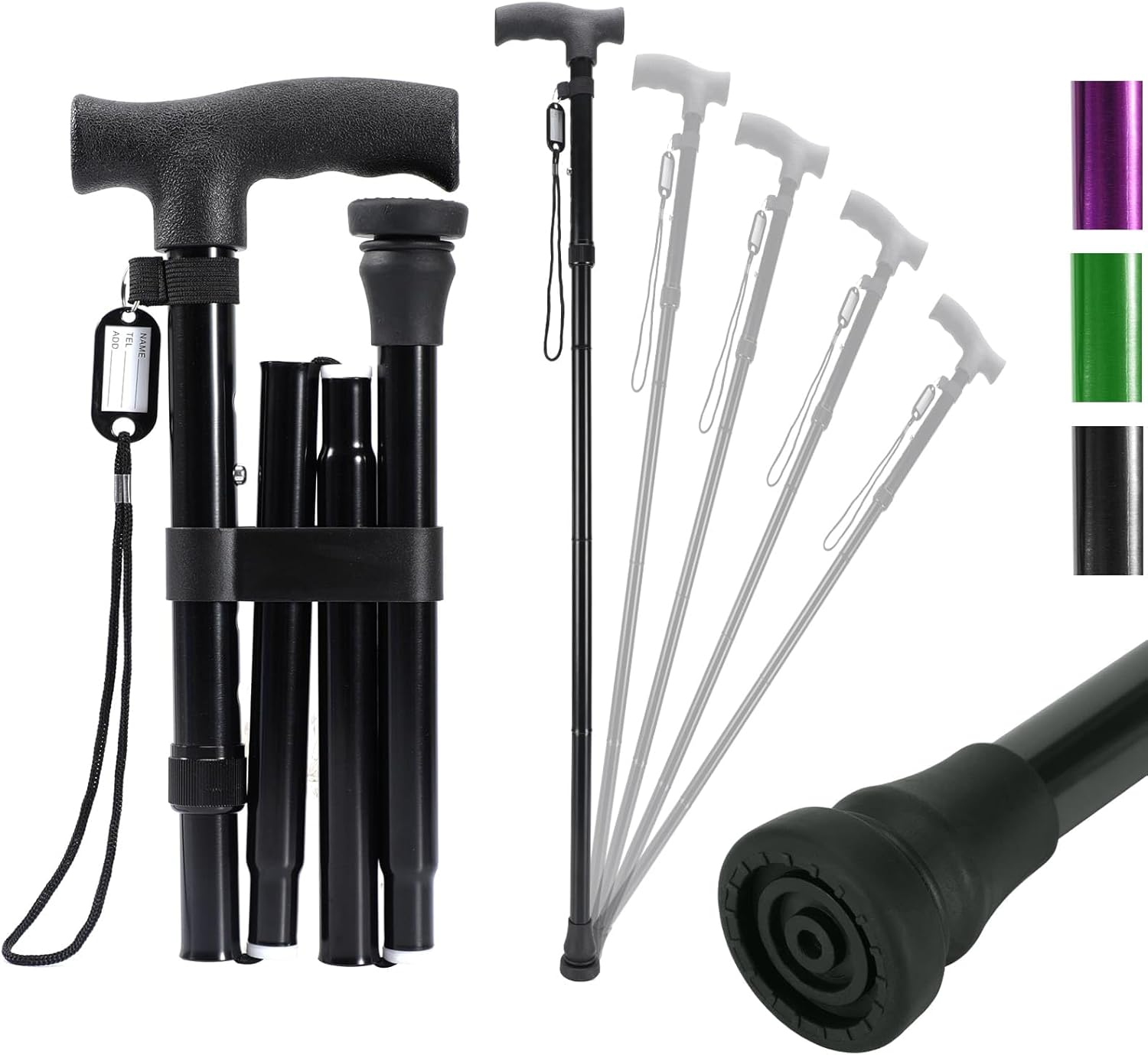 Adjustable Folding Walking Stick, Special Walking Cane in Five Sizes, Innovative...
