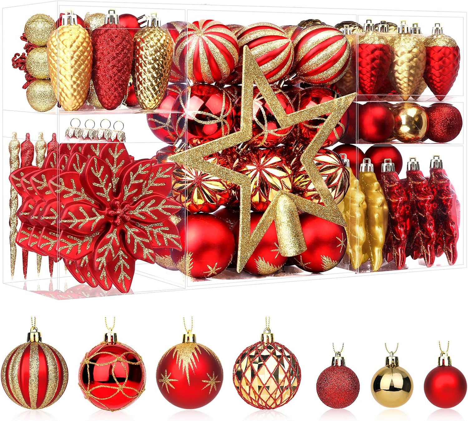 SHareconn 106pcs Christmas Baubles Ornaments Set, Special Shatterproof Plastic D...