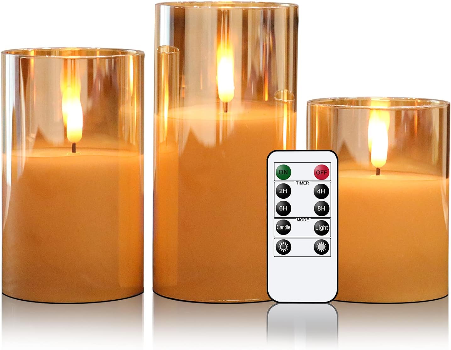 Eldnacele Gold Glass Flameless Candles Flickering with Remote, 3D Wick Battery O...