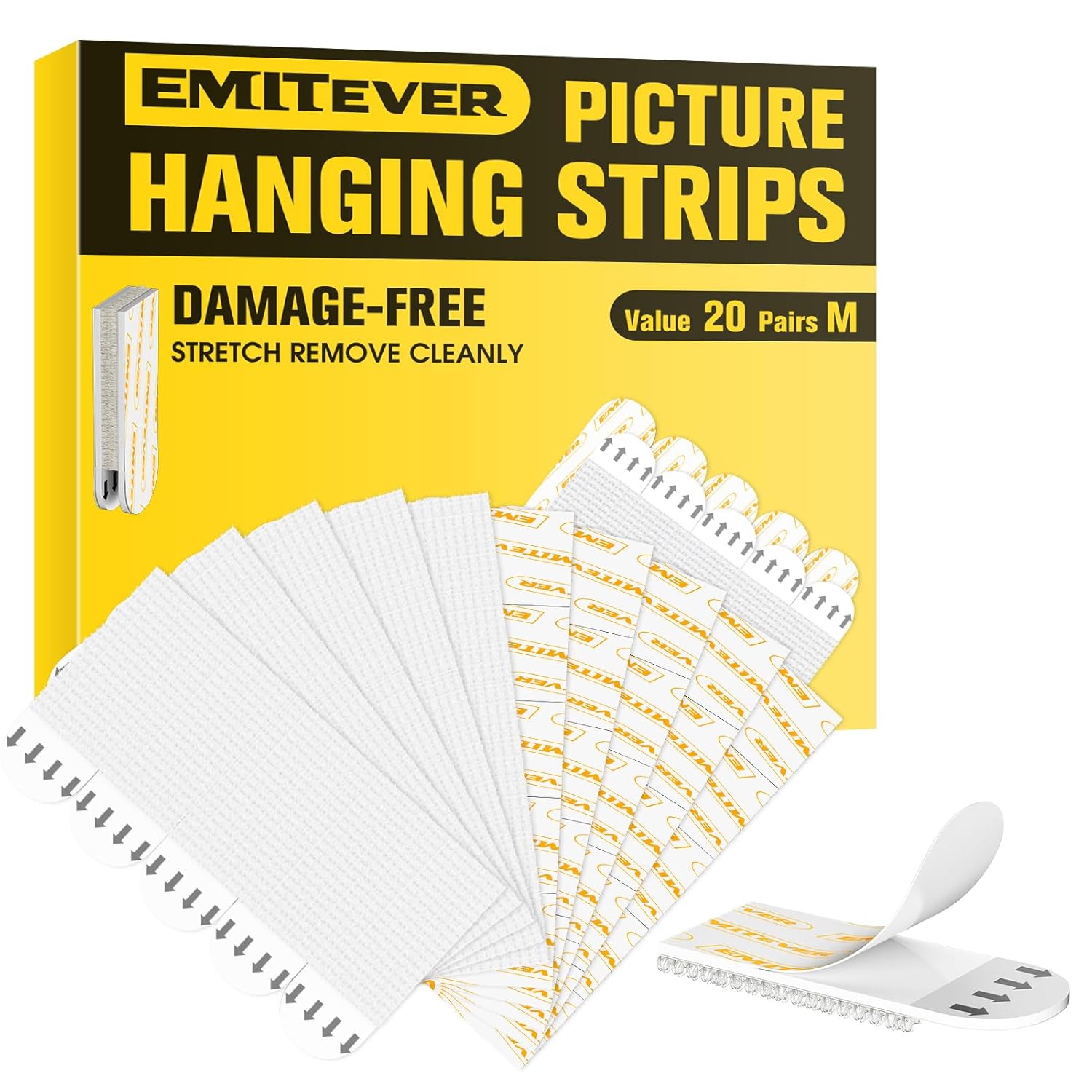 Emitever Picture Hanging Strips 20 Pairs (40 Strips), Double Side Hook Loop Moun...