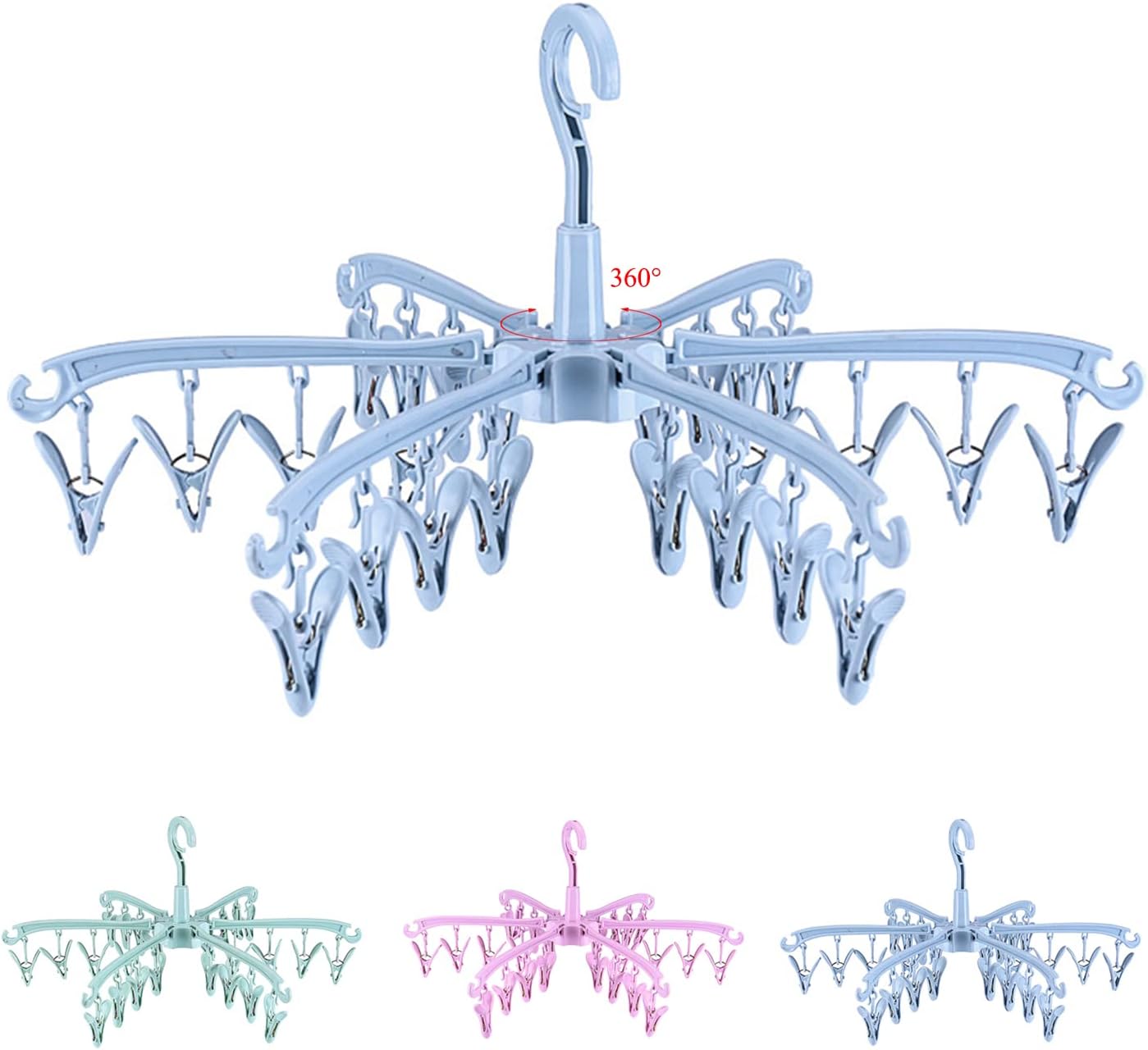 BONYCUST 24 Peg Folding Sock Hanging Rotatable Drying Rack Hanger Sock Dryer for...