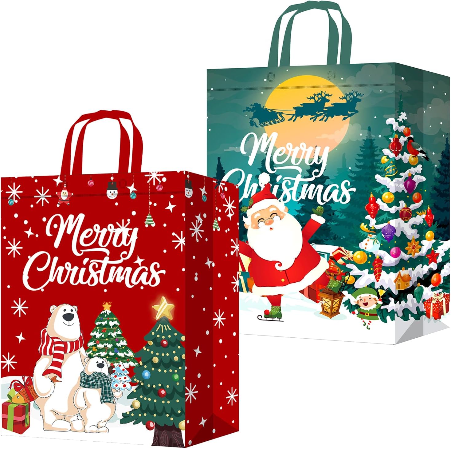 2 Pack Christmas Tote Bag, Extra Large Reusable Grocery Bag with Handle, Present...