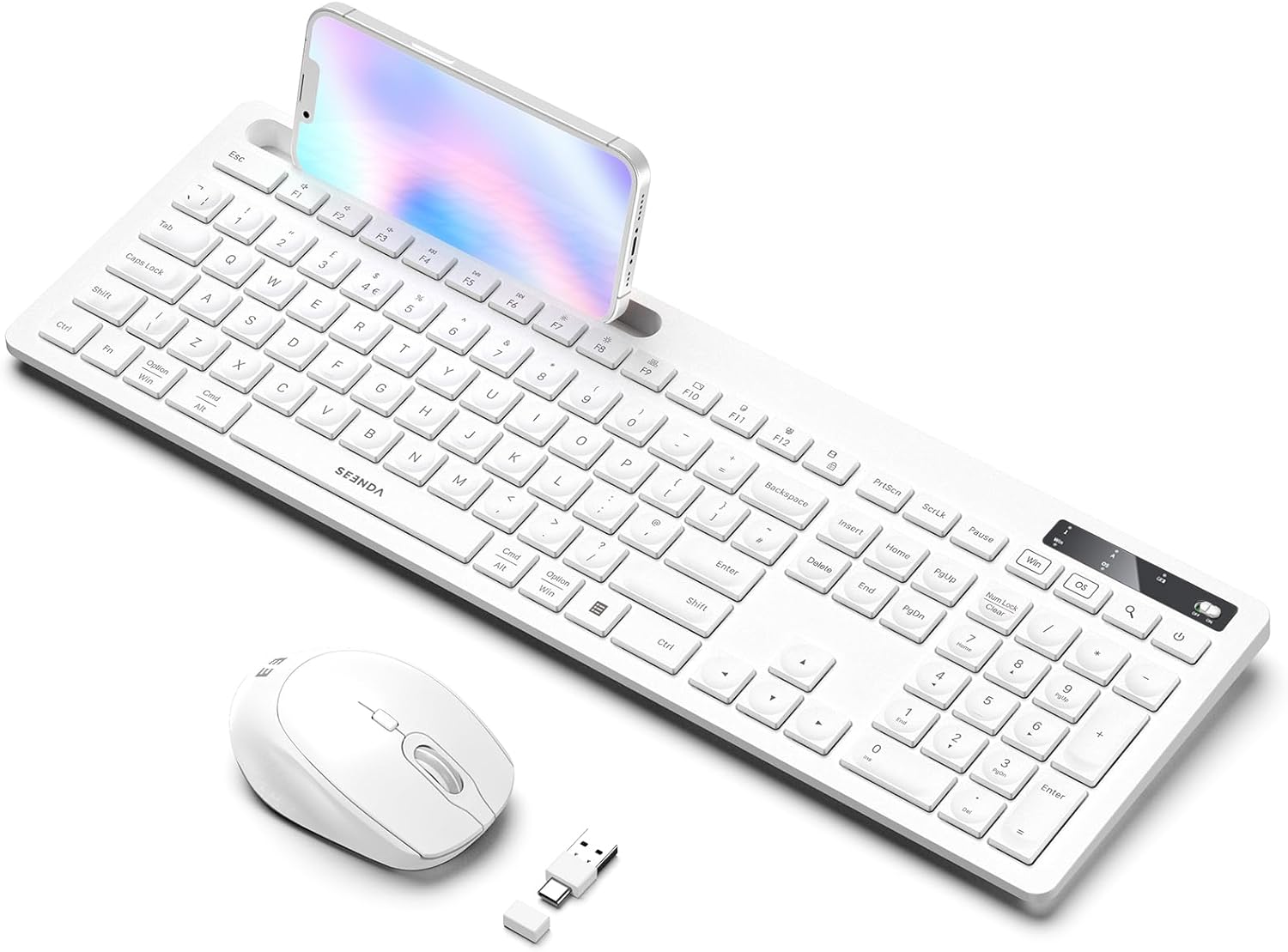 Wireless Keyboard and Mouse Set, USB A and USB C Keyboard Mouse, Full Size UK Ke...