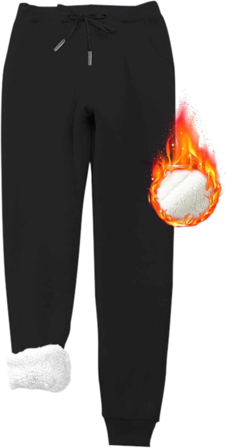 Women's Fleece Lined Joggers Solid Soft Warm Pants Athletic Trousers Drawstring...