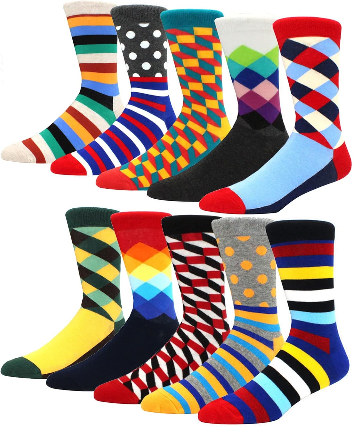 HIWEAR Mens Socks- Colorful Funky Novelty Design Rich Cotton,Men's Comfort Dress...
