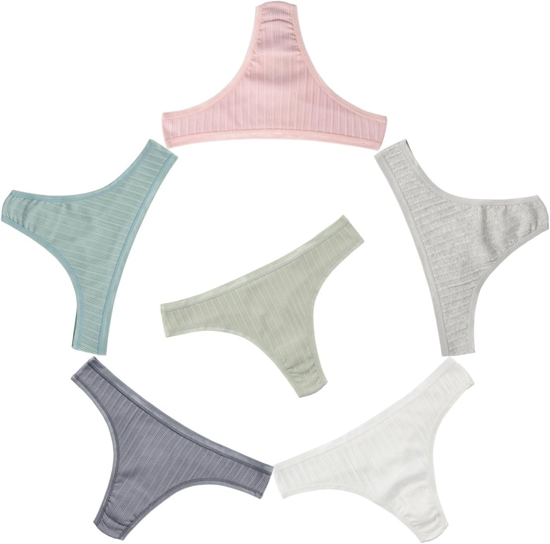 KNITLORD 6 Pack Women's Thongs Underwear Cotton Breathable Panties Hipster Bikin...