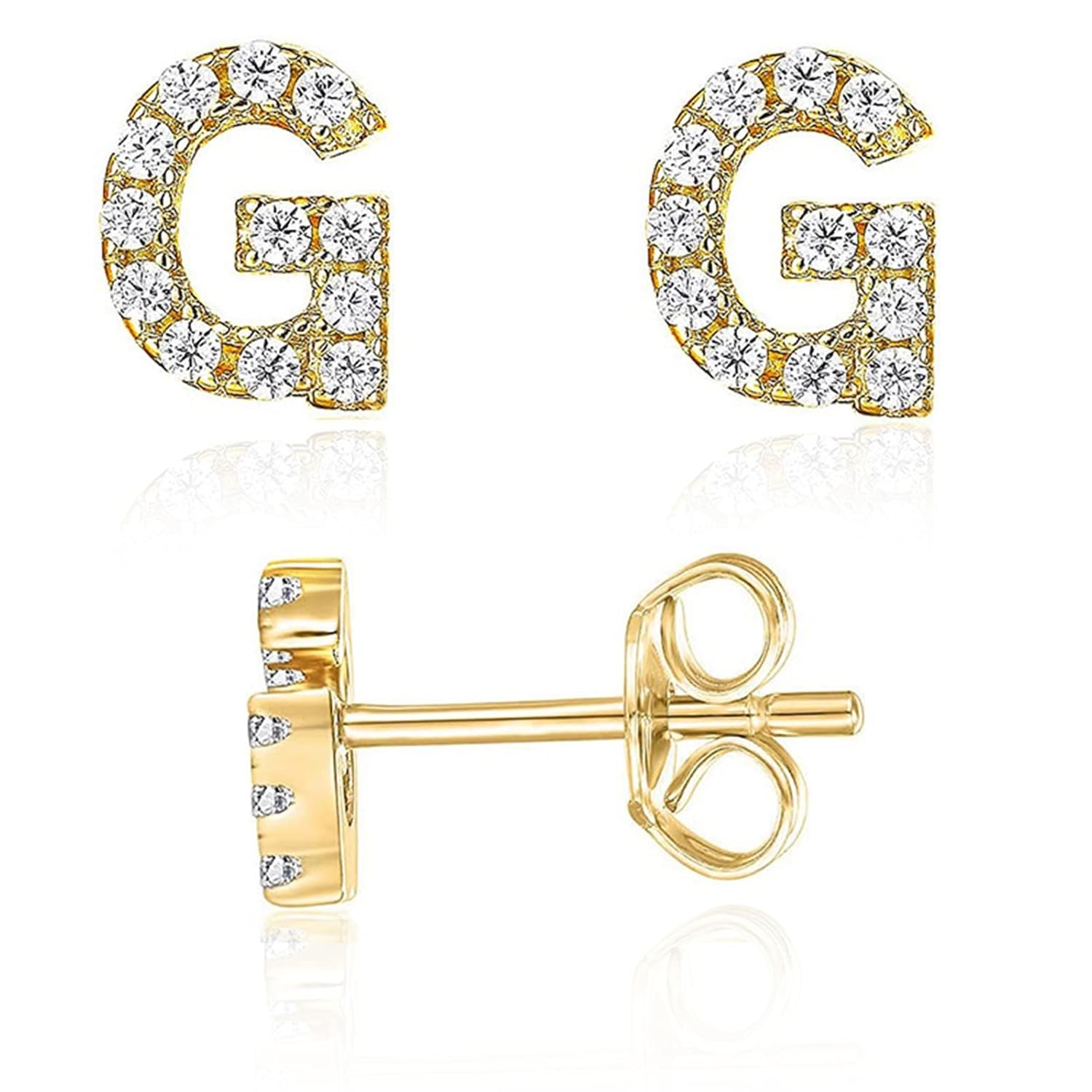 Initial Stud Earrings for Girls 18K Gold Plated CZ Simulated Diamond Stud Earrin...