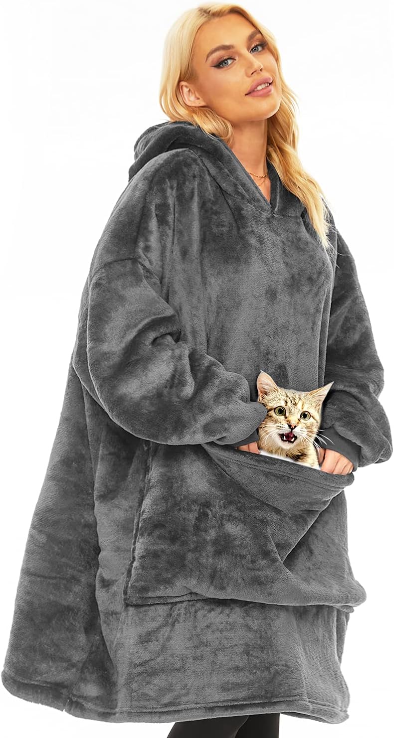Wearable Blanket Hoodie for Adults Women Men,Oversized Soft Warm Sherpa Fleece H...
