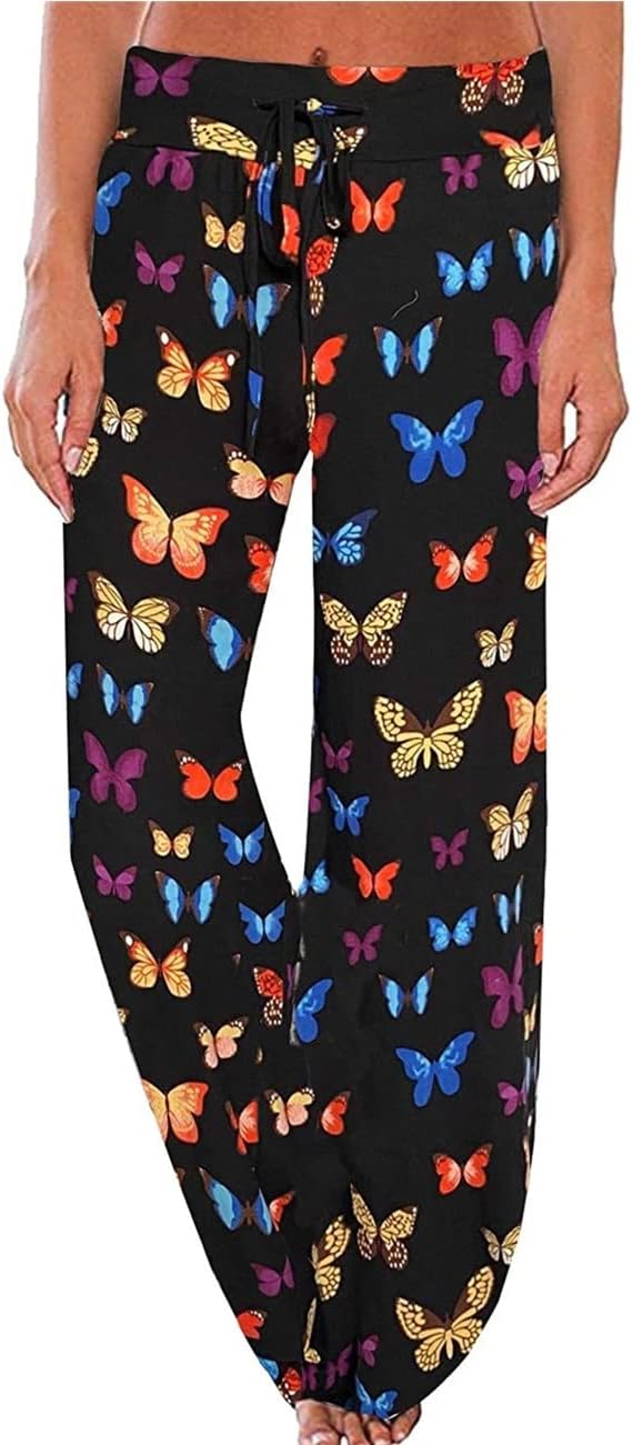 iniber Women's Floral Wide Leg Pajama Pants Casual Yoga Palazzo Drawstring Loose...