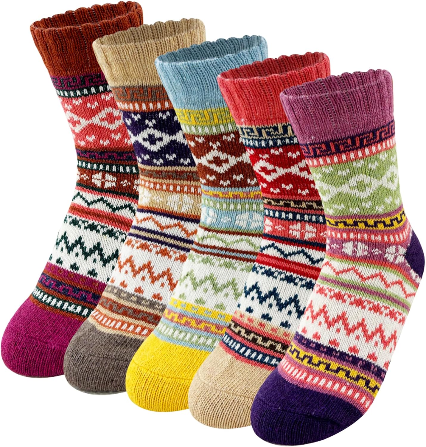 Jsdoin 5 Pairs Women Winter Thermal Socks, Nordic Ladies Socks Thick Wool Socks,...