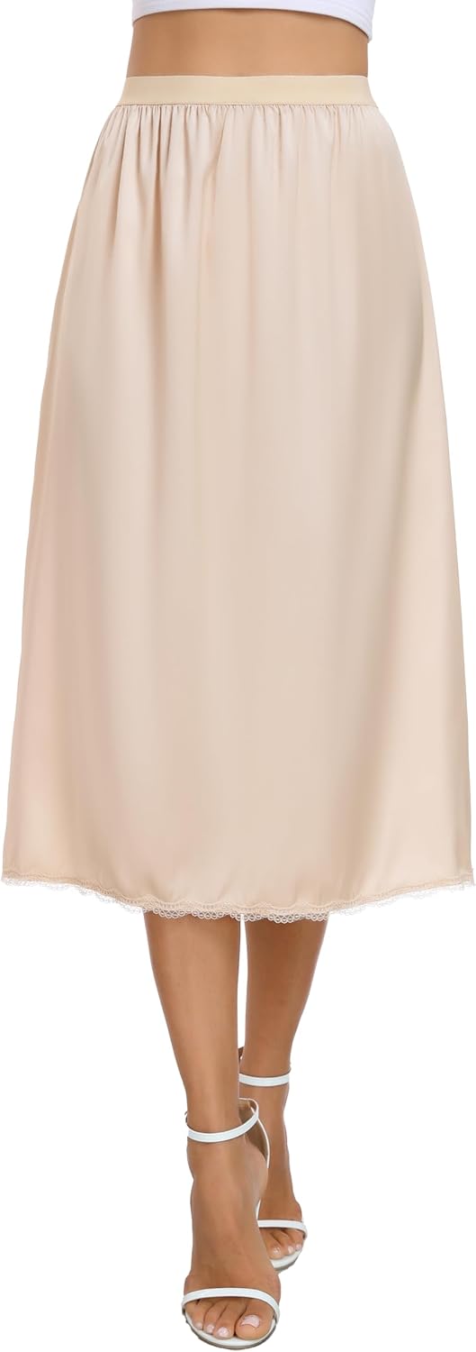 Vlazom Women's Satin Half Slips Lace Long Underski...