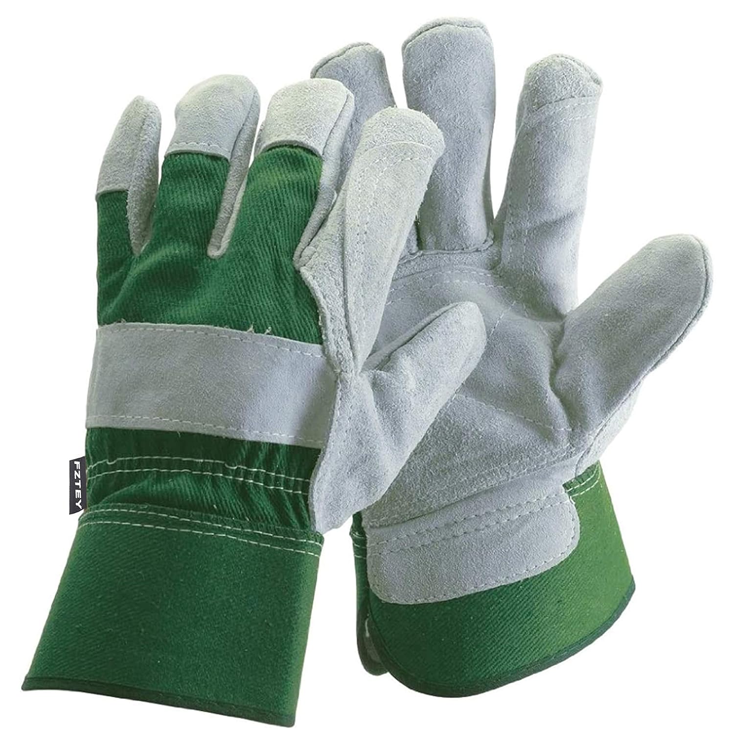 FZTEY Thick Gardening Work Gauntlets, Reinforced Leather Heavy duty Cut Knife Th...