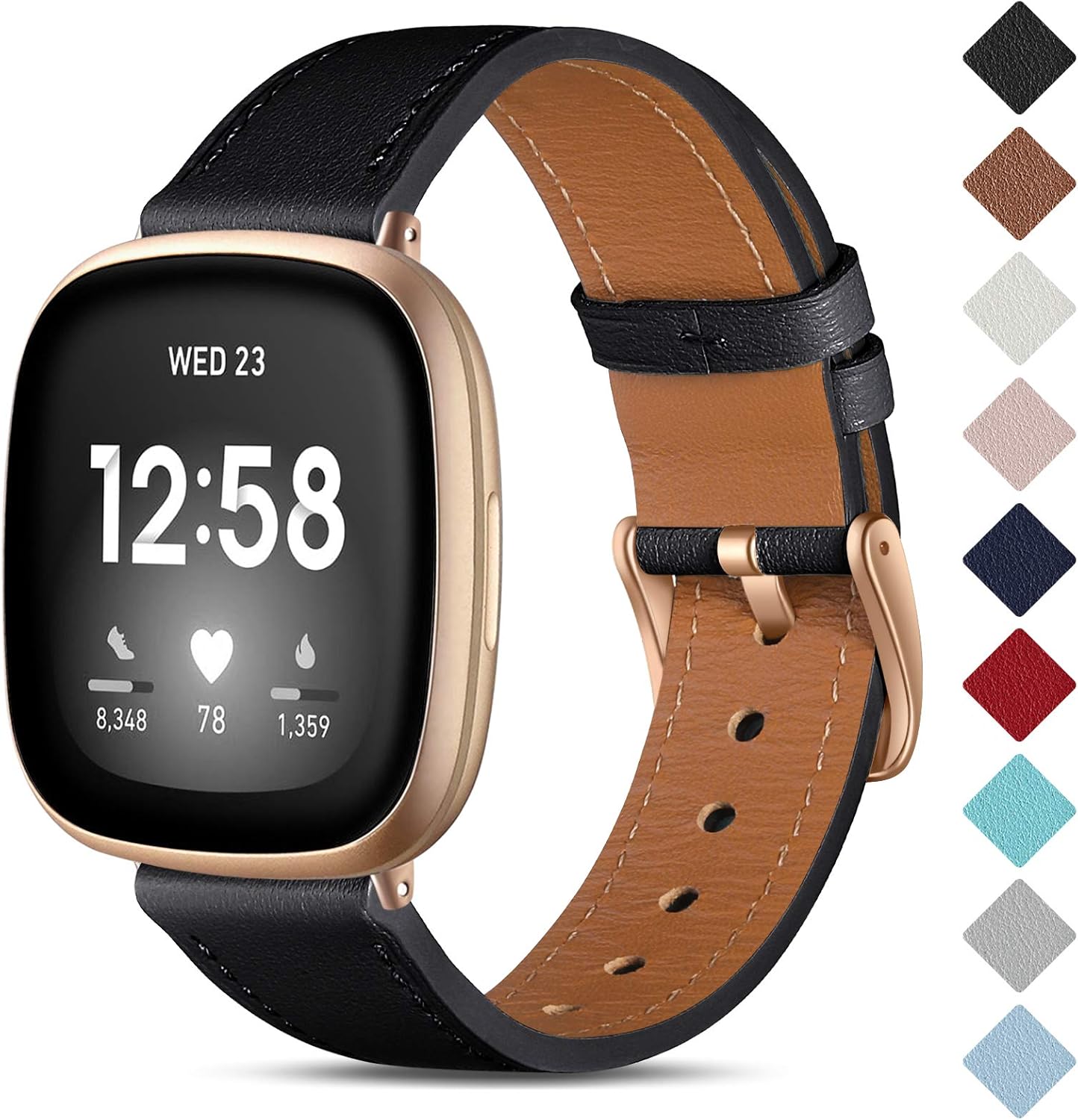 CeMiKa Leather Strap Compatible with Fitbit Sense/Fitbit Versa 3 Strap, Genuine...