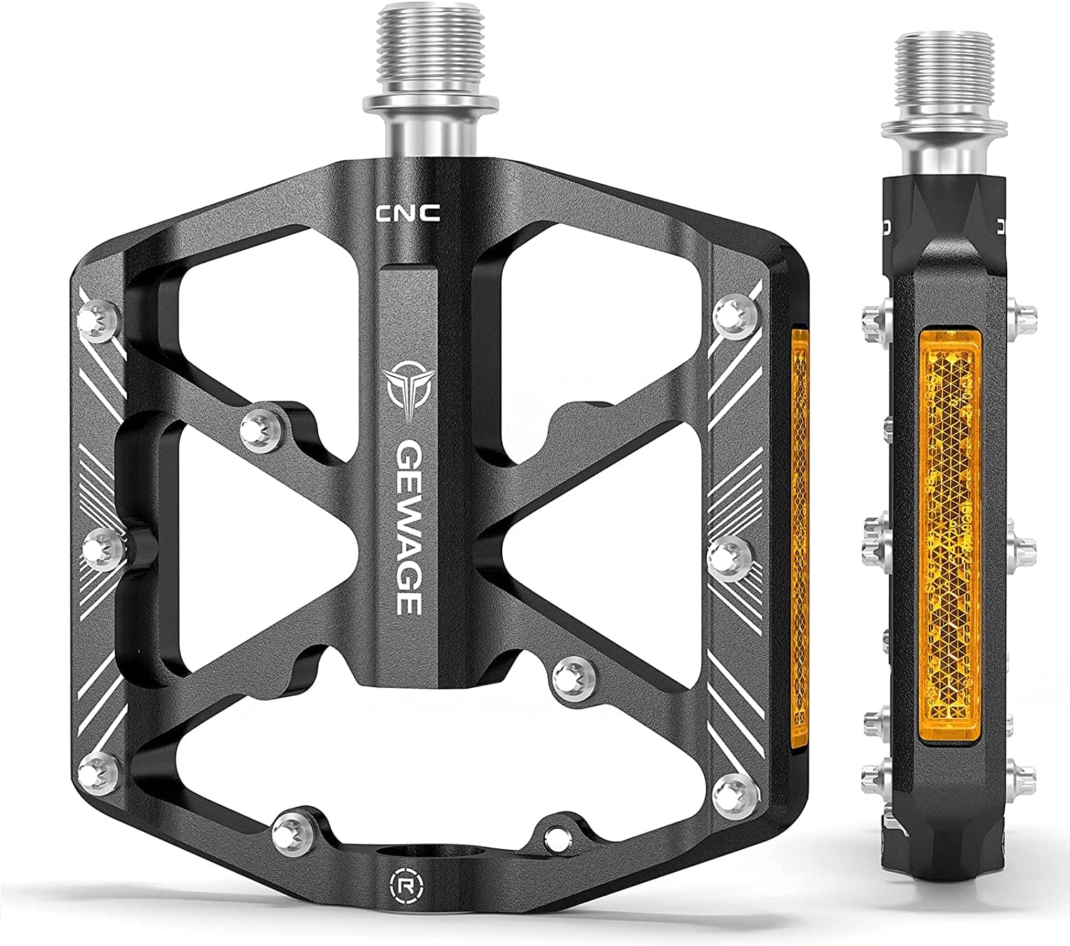 GEWAGE Bike Pedals With Reflective Strips, 3 Sealed Bearings Non-Slip CNC Alumin...