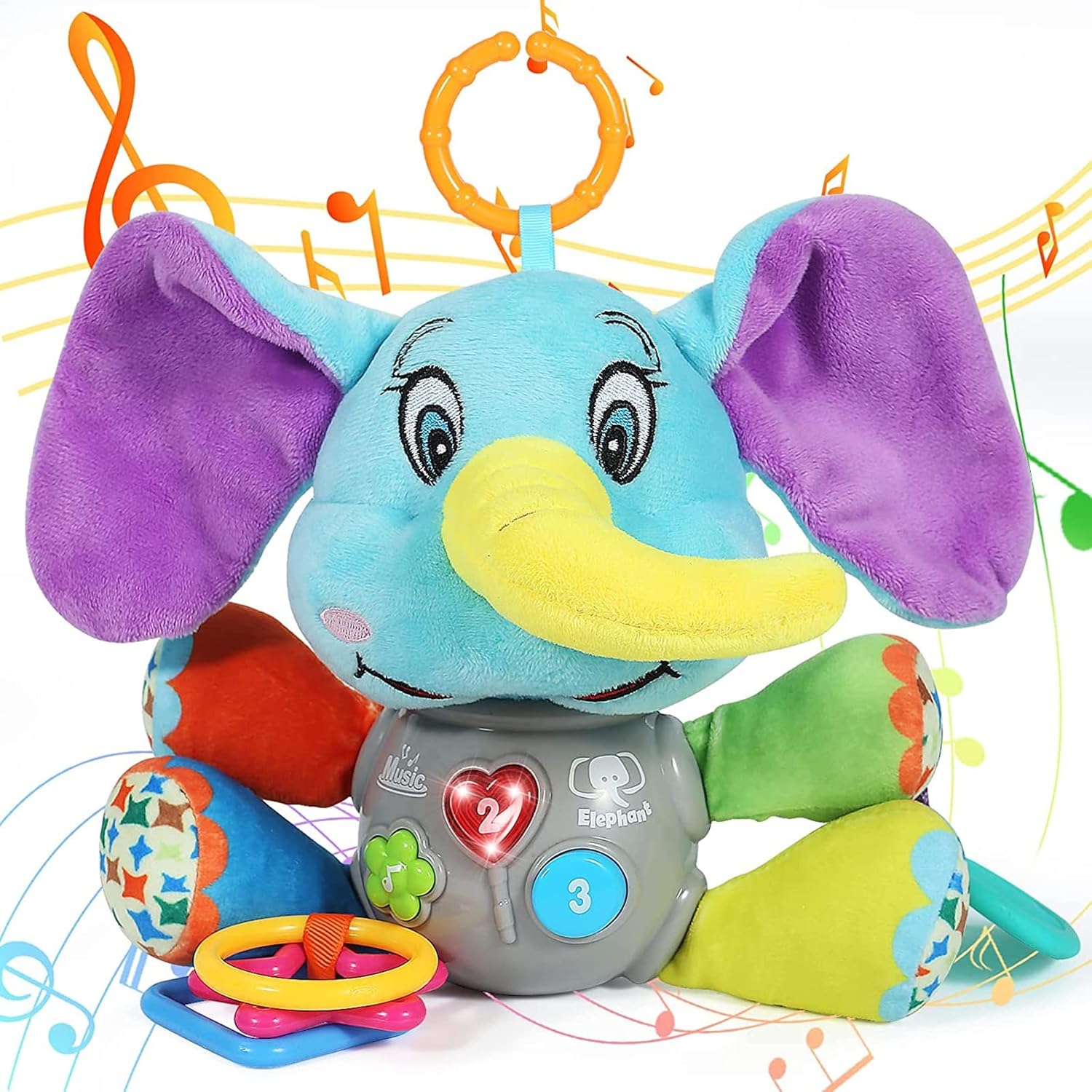 Multifunctional Luminous Plush Elephant Music Toy, with 12 Songs and Various Sou...