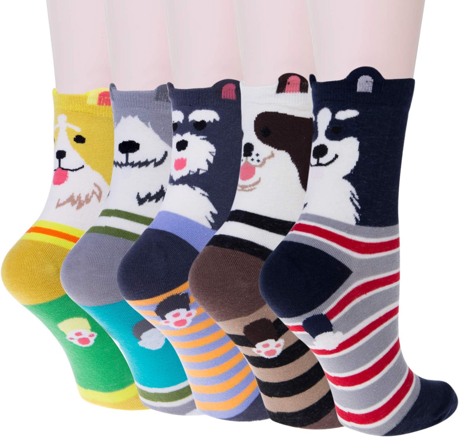Justay Comf 5 Pairs Womens Animal Funny Socks, Cute Cat Dog Cotton Socks for Lad...
