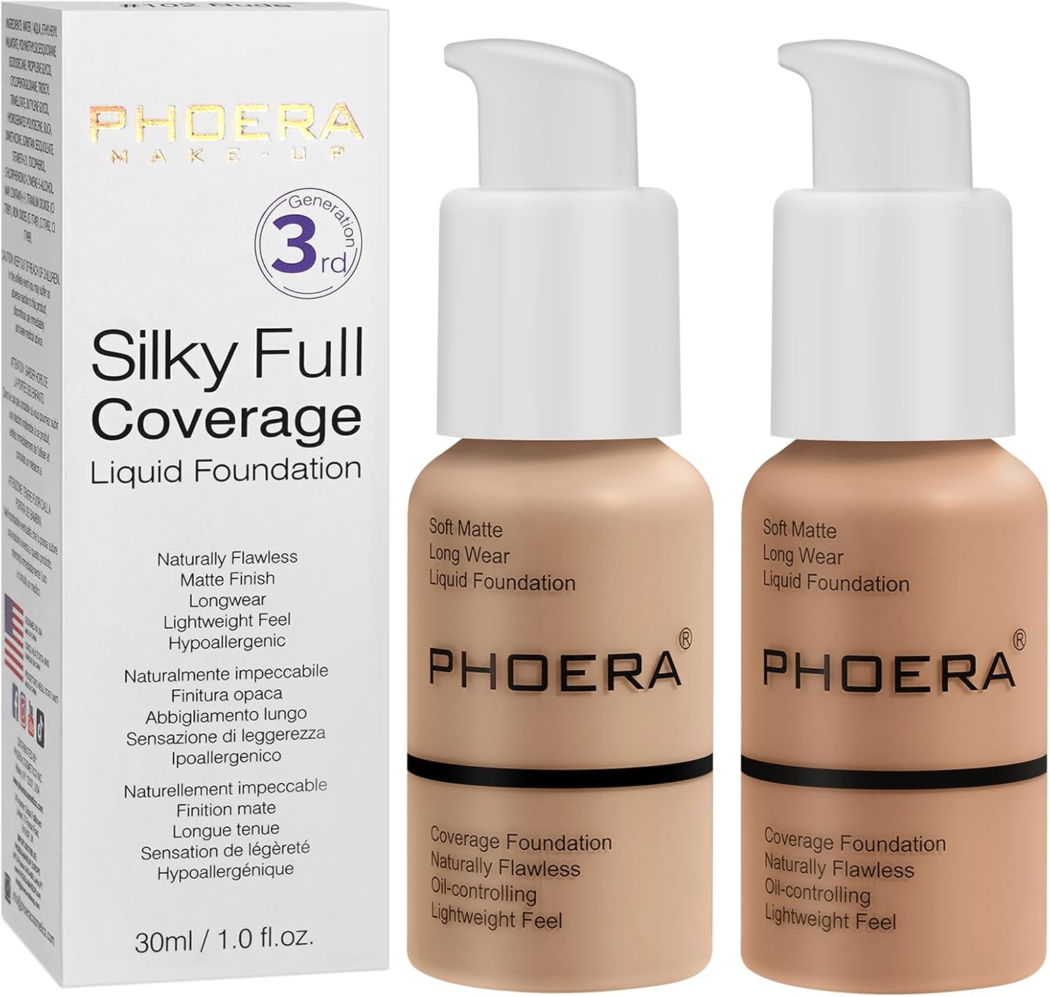 2PCS PHOERA Foundation, PHOERA Matte Liquid Foundation,PHOERA Makeup for Women,...