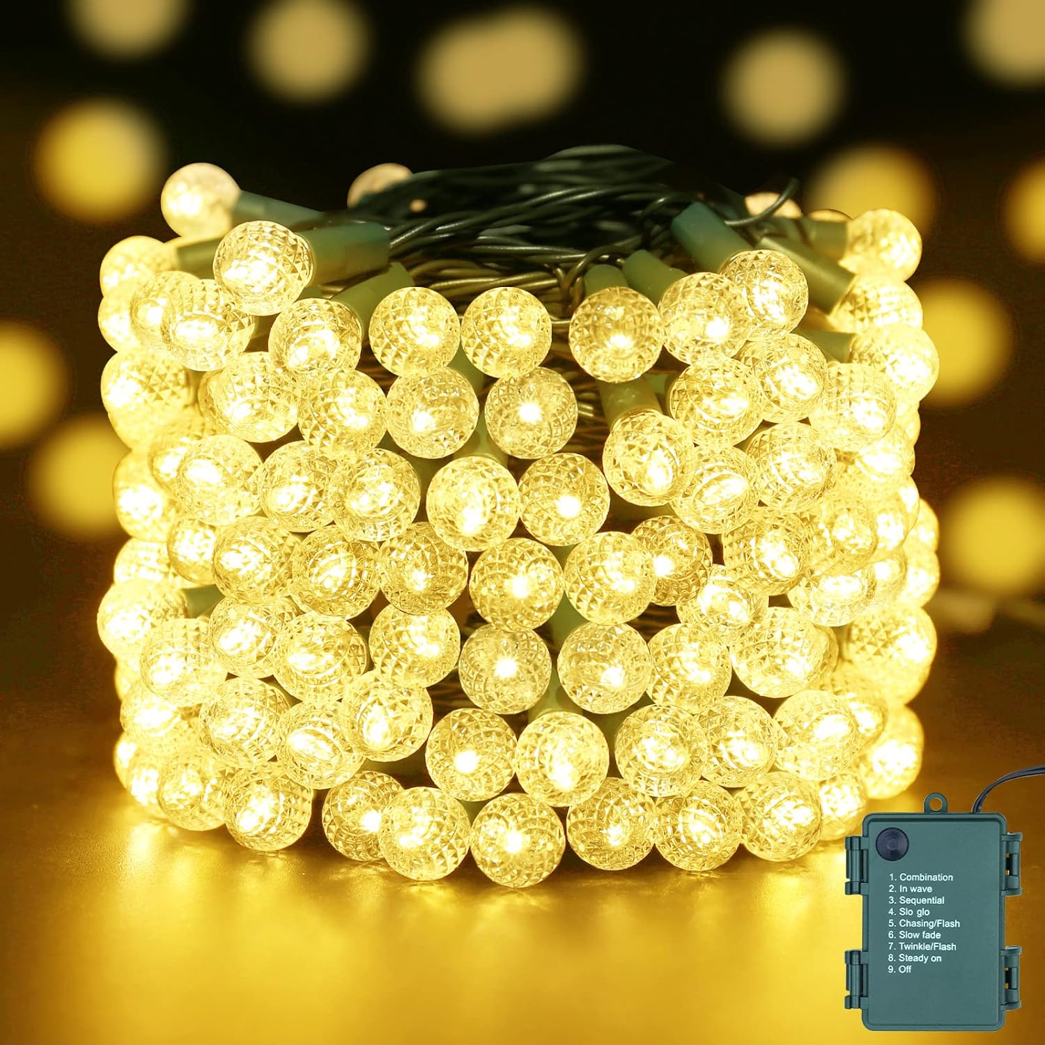 GlobaLink 100LED 10M Battery Christmas Lights 8 Modes Christmas Globe String Lig...