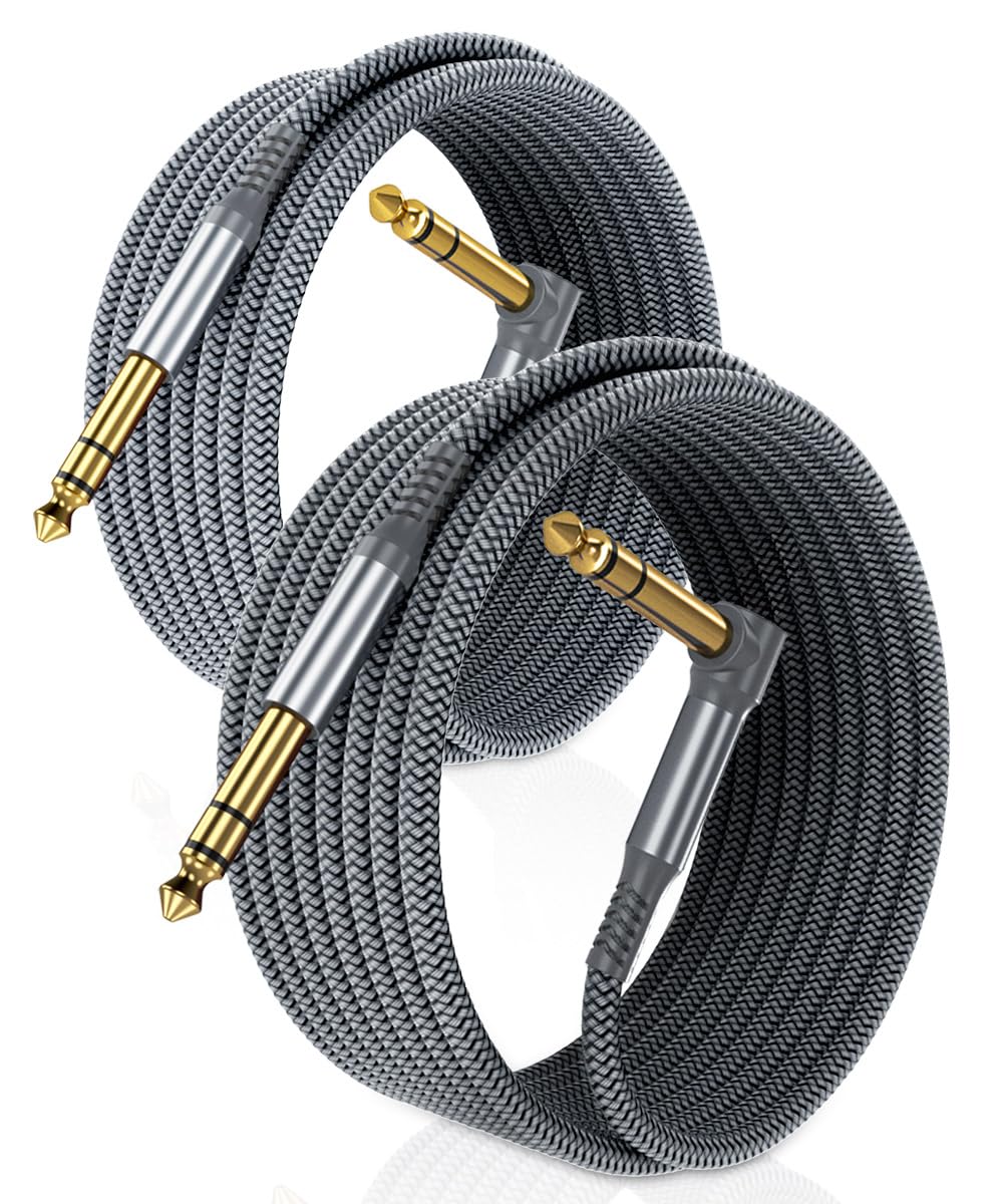 RUXELY 6.35mm TRS Instrument Cable 3M 2-Pack,Right Angle 90 Degree 1/4 Inch Male...