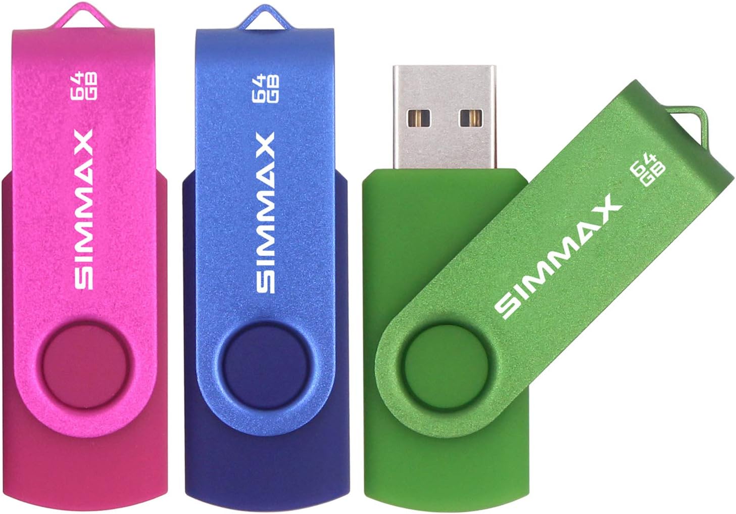SIMMAX 3 Pack 64GB Memory Stick USB 2.0 Flash Drives Swivel Thumb Drive Pen Driv...