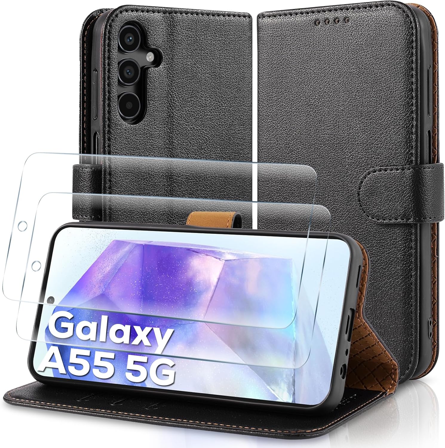 Case Collection 3 in 1 Flip for Samsung A55 5G Phone Case and 2X Screen Protecto...