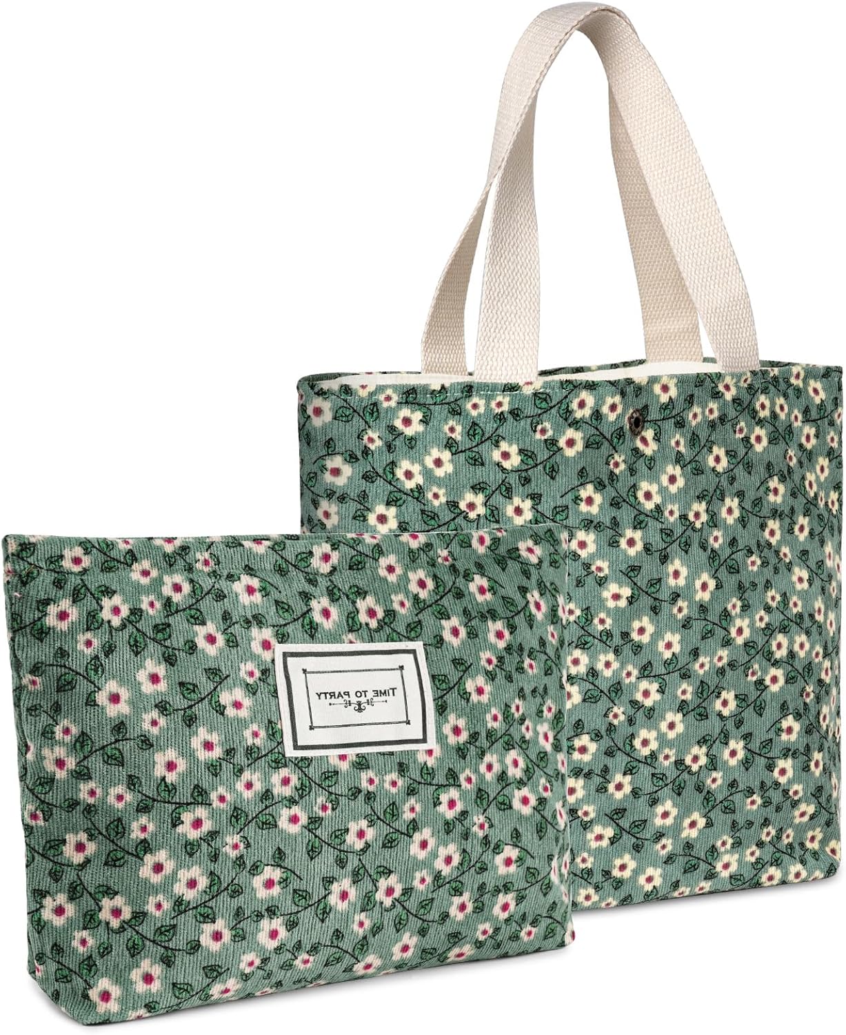 Aucuu Cosmetic Bags, 2 Pcs Floral Canvas Cosmetic Bag, Rose Flower Printing Cord...