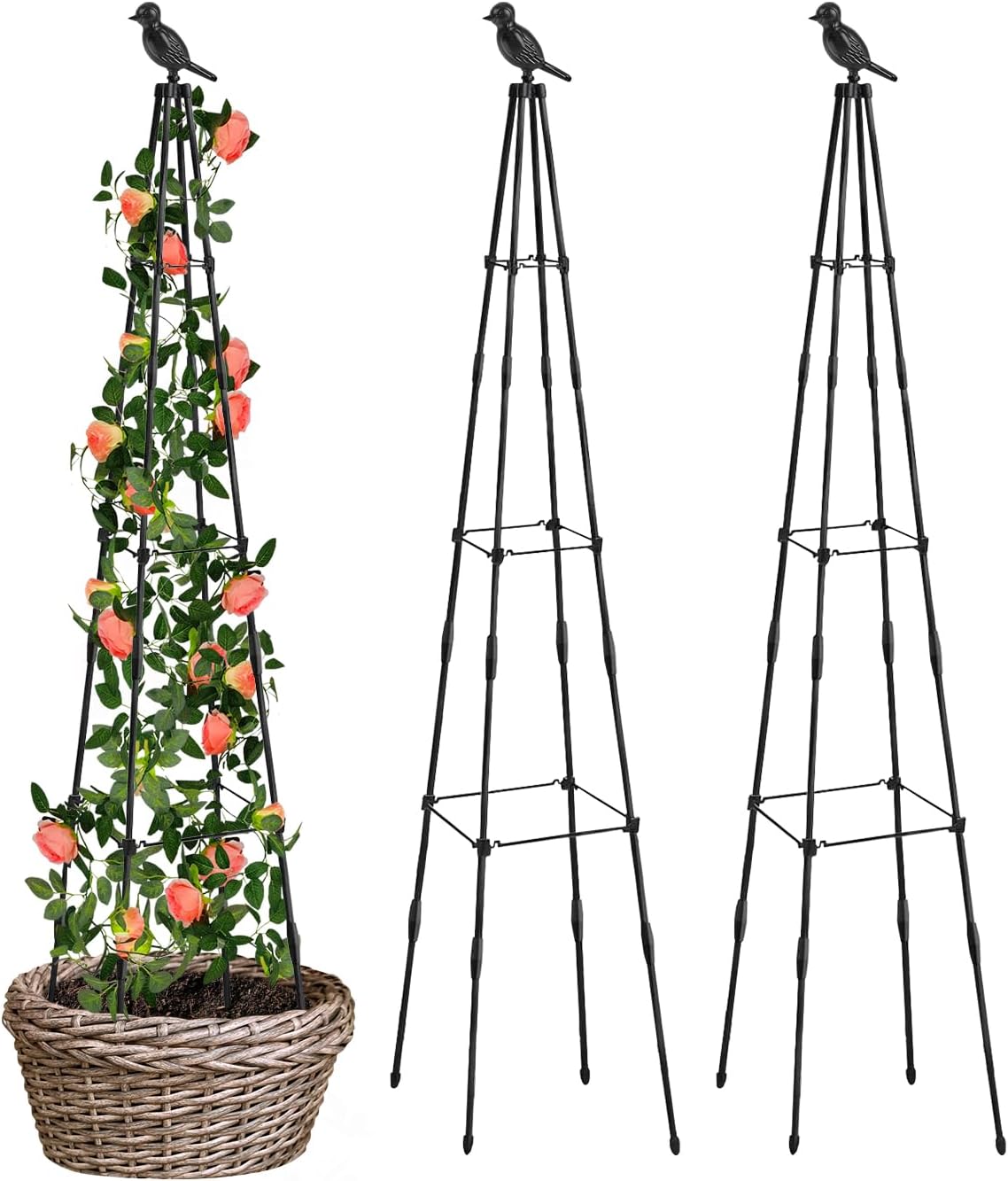 MYMULIKE 2Pcs Garden Obelisk, 120cm Garden Metal Trellis For Climbing Plants Out...
