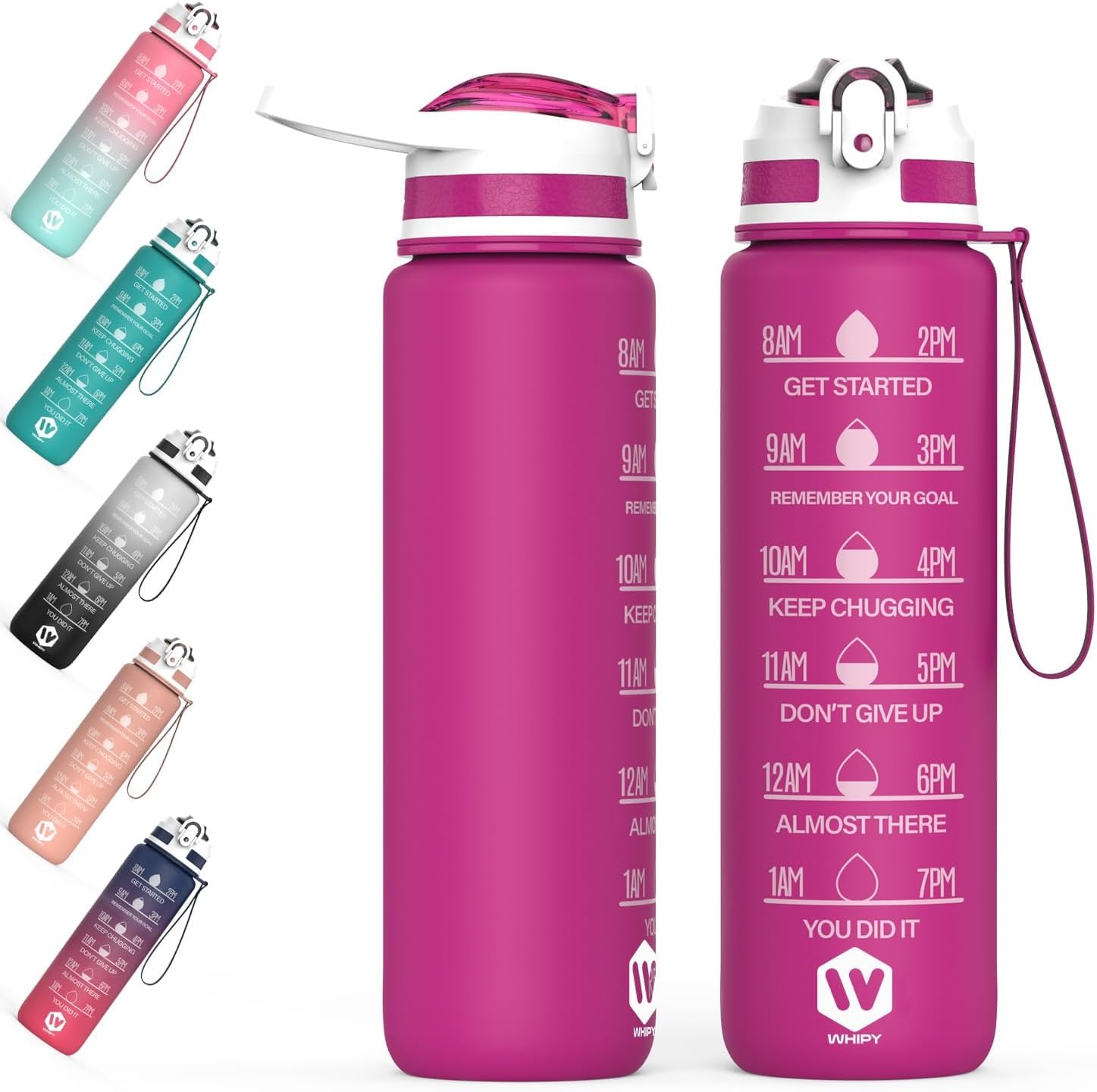 WHIPY 1L Water Bottle with Straw - Leak-Proof & BPA Free Reusable Sports Bottle...