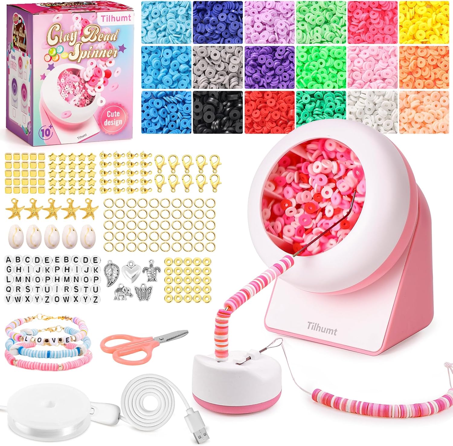 Tilhumt Clay Bead Spinner Kit, 3824Pcs Electric Bead Spinner for Jewelry Making...
