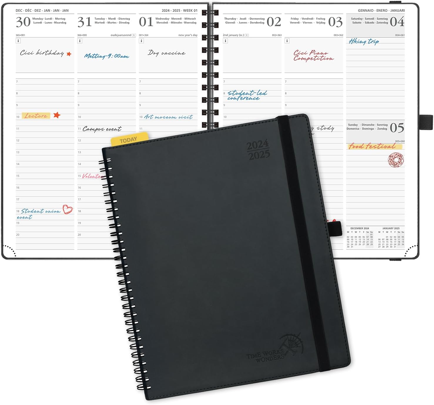 POPRUN Diary 2025, Special Soft Cover Spiral Diary, Innovative 17 Months Mid Yea...