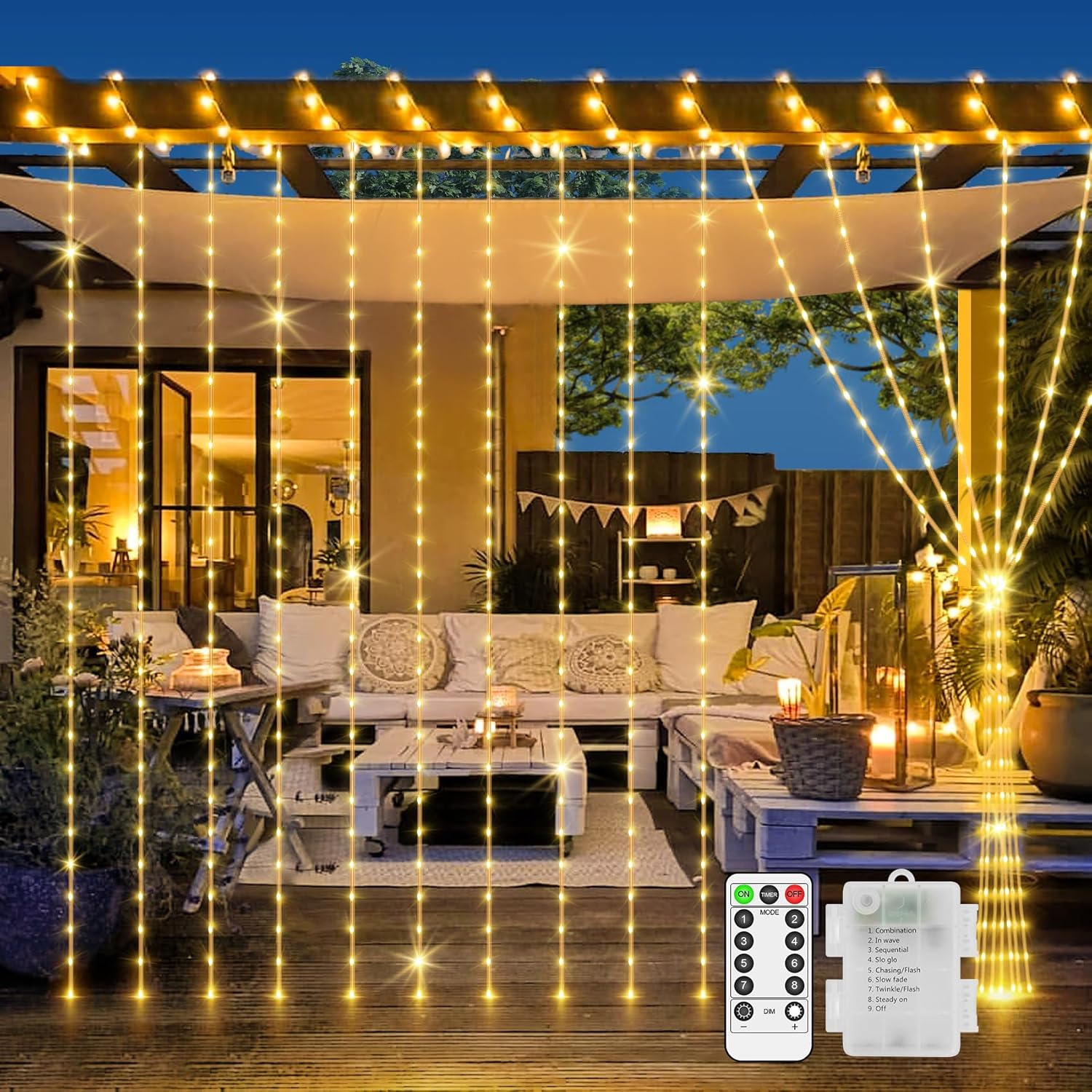 Curtain Fairy Lights 200 LED 2 mx2 m Battery Operated String Lights Remote Timer...