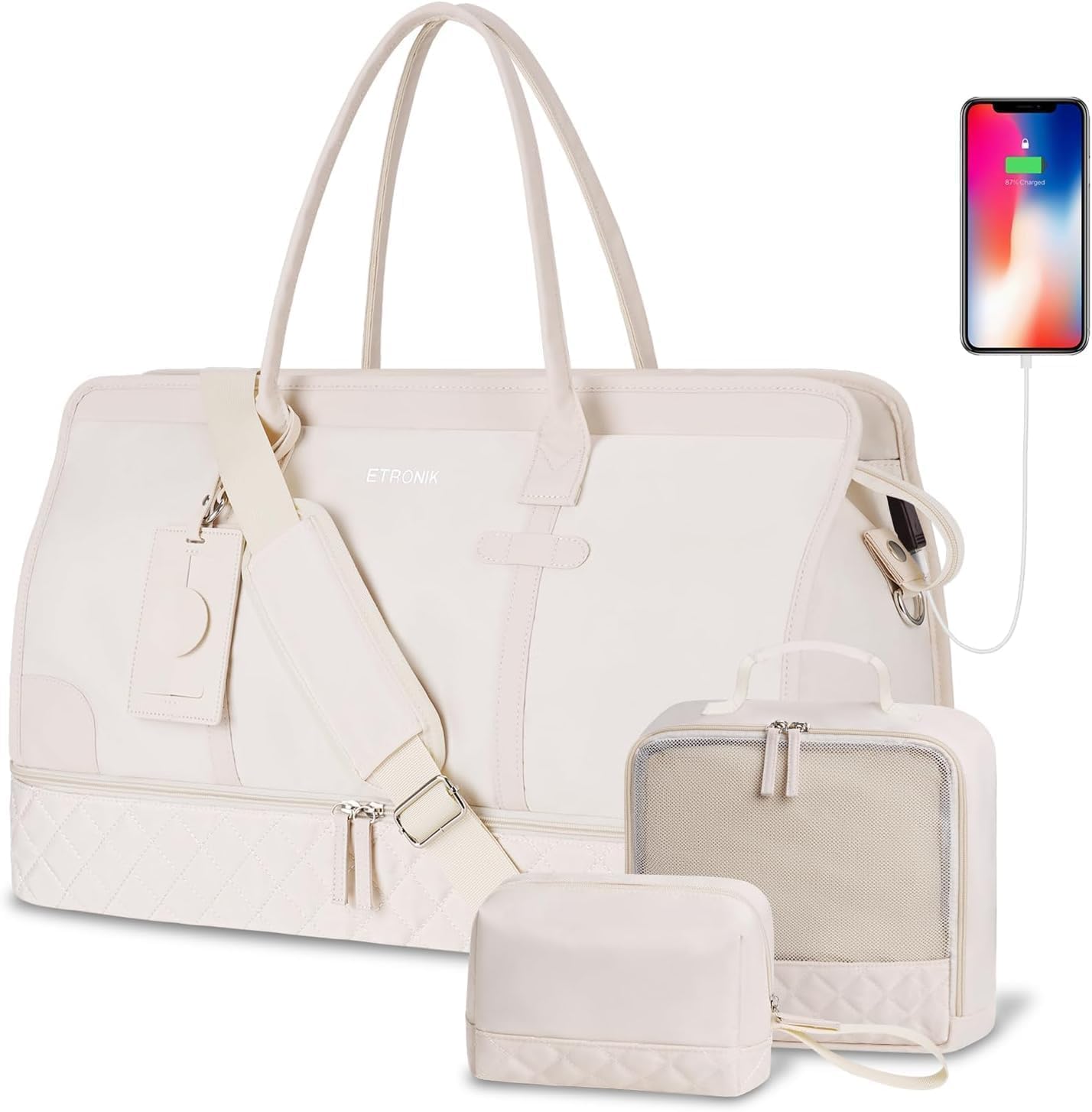 ETRONIK Weekend Overnight Bag for Women, Large Travel Duffle Bag with Shoe Compa...