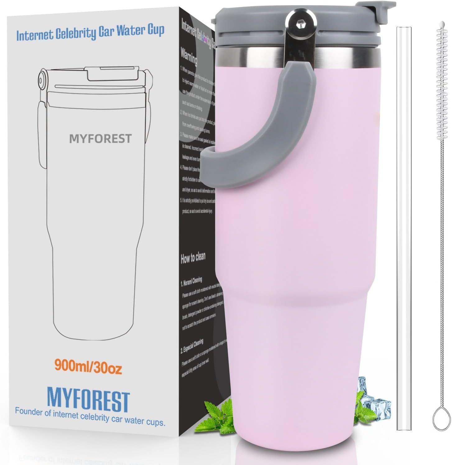 MYFOREST Insulated Tumbler 900ml/30oz, Coffee Mug to Go with Straw, Double-Wall...