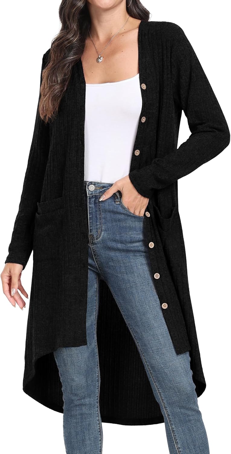 GRECERELLE Women's Long Lightweight Cardigan Long Sleeve Button Down Loose Outwe...