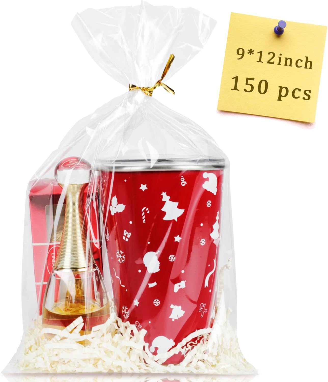 Labeol 150pcs Cellophane Bags 9x12 Treat Bags with Ties Clear Gift Bags Candy Ba...