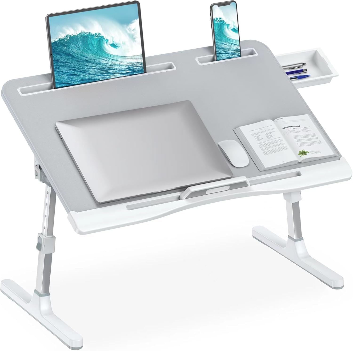 Laptop Desk for Bed, Adjustable Bed Table with Leather Desktop, Foldable X-Large...