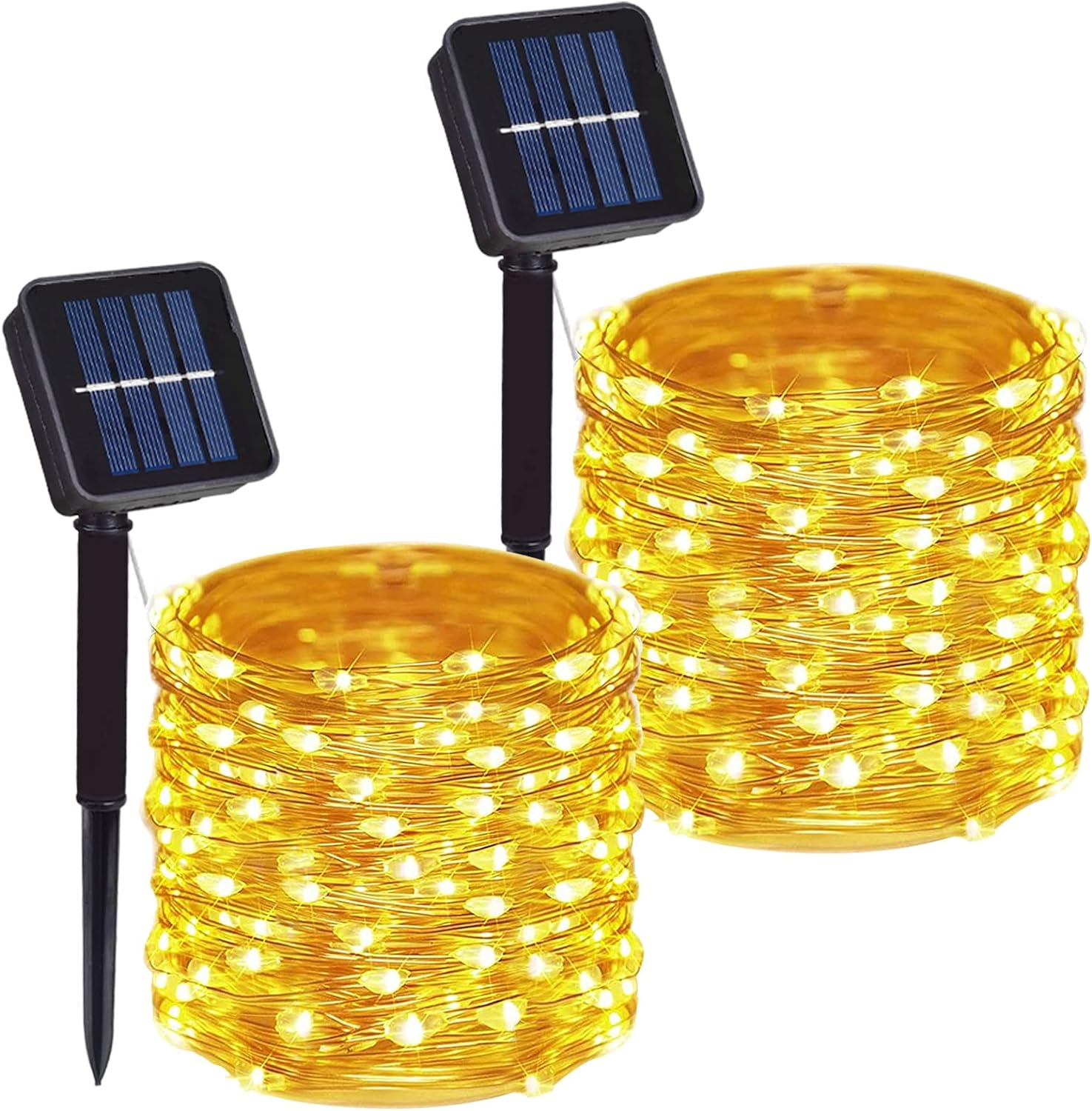 2 Pack 100 LED Solar Powered Copper Wire String Lights Outdoor, Waterproof, 8 Mo...