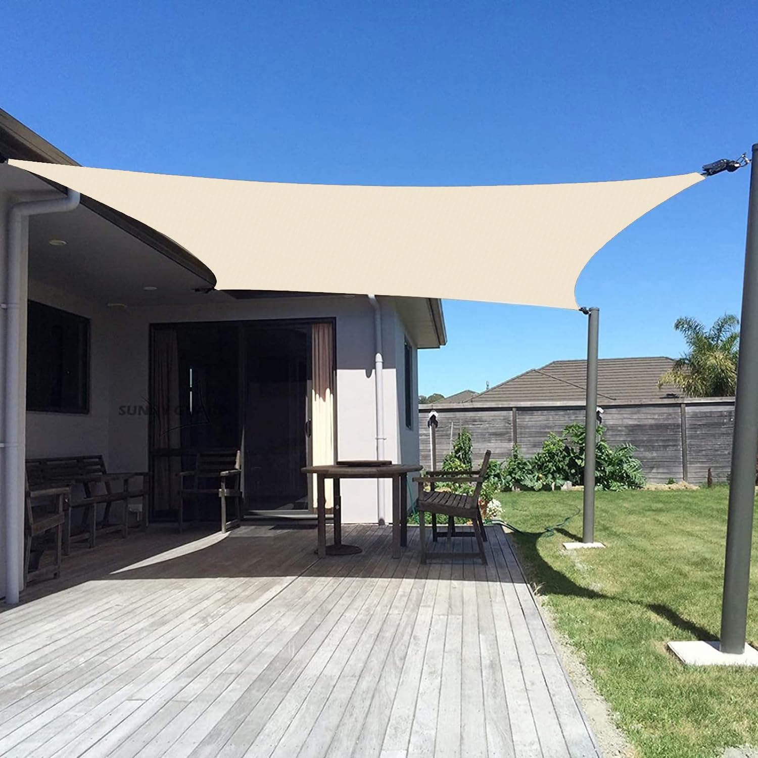 SUNNY GUARD Sun Shade Sail 14' X 18' Rectangle Cream UV Block Sunshade for Backy...