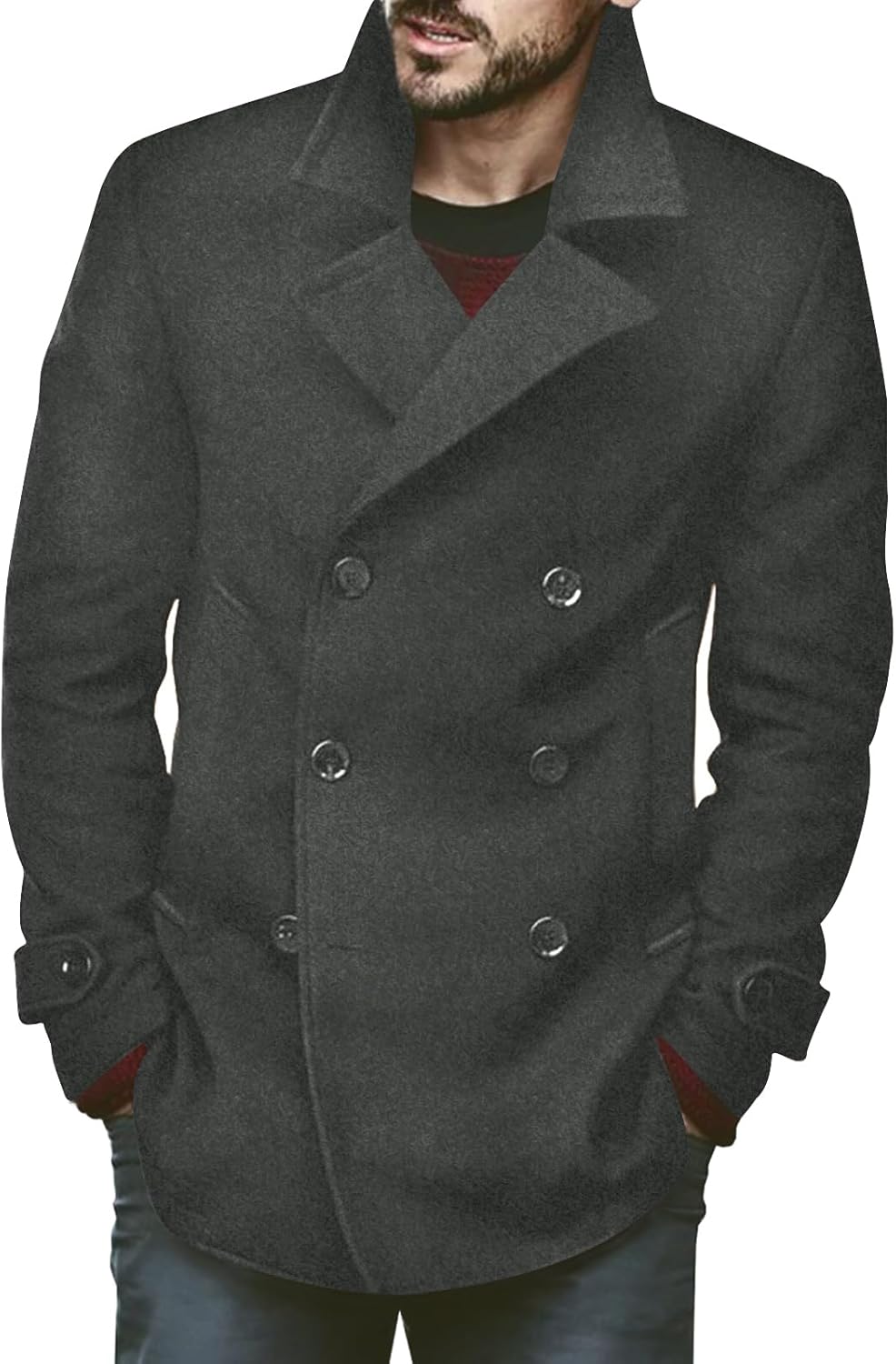 Bbalizko Mens Classic Pea Coat, Special Notched Collar Double Breasted Slim Fit...