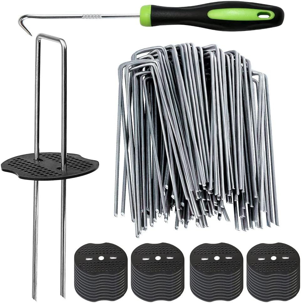 Bakulyor 150 Weed Control Membrane Pegs, Special 150 Buffer Washer, Unique 6"/15...