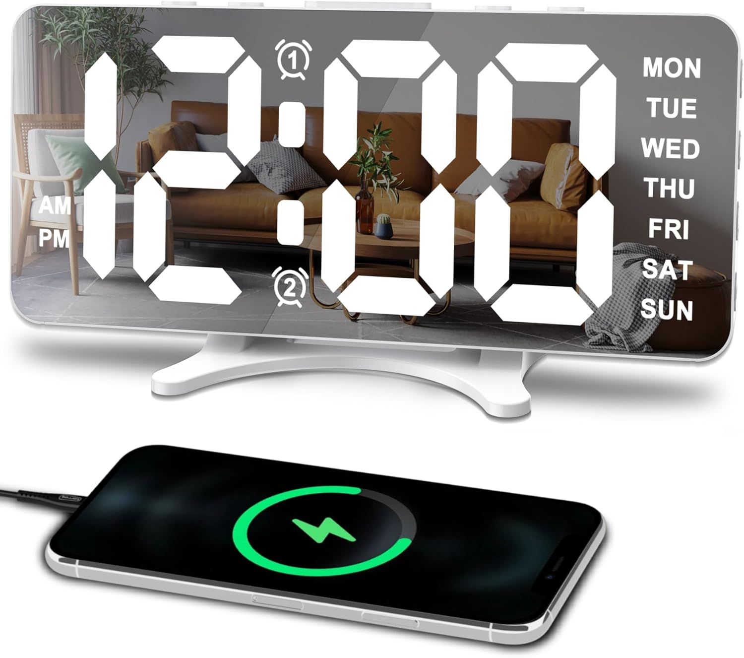 Alarm Clocks for Bedrooms, Slim LED Mirror Digital Alarm Clock, Large Display wi...