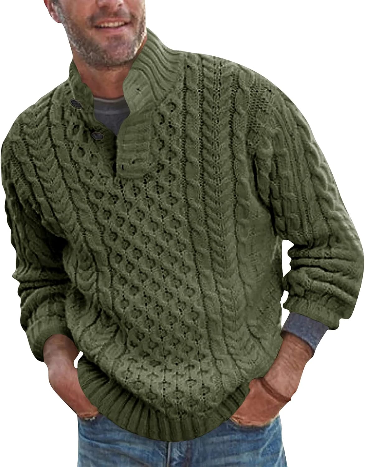 Bbalizko Mens Stand Collar Pullover Sweater, Special Sweater Cable Knitted Chunk...