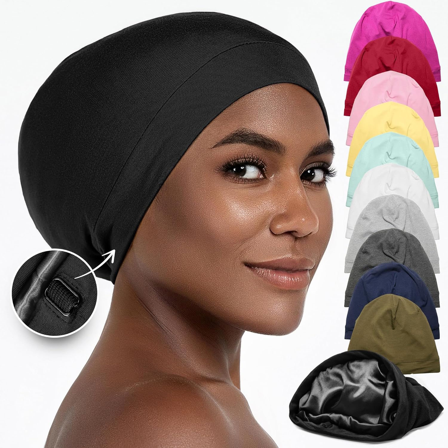 CAPLORD Silk Satin Bonnet Hair Cover Sleep Cap for Sleeping Beanie Hat Adjustabl...