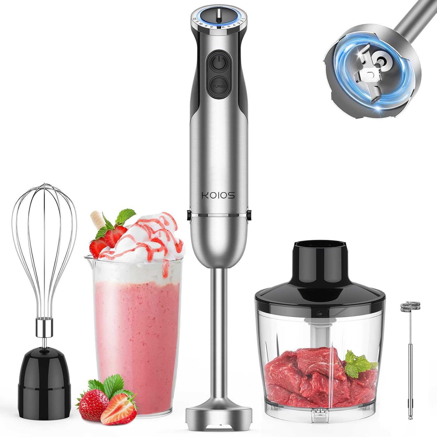KOIOS Immersion Hand Blender, 5-in-1 Hand Blender with Entire Stainless Steel Bl...