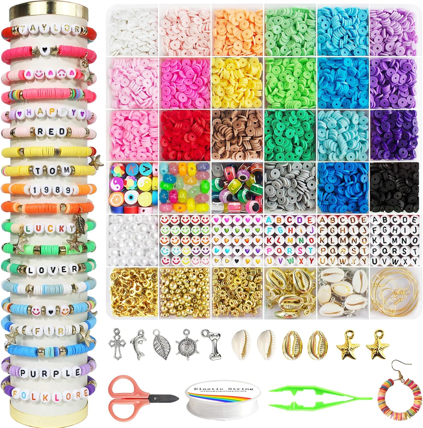 Dazhqp 6200 Pcs Clay Beads Bracelet Making Kit, Friendship Bracelet Kits, 6mm He...