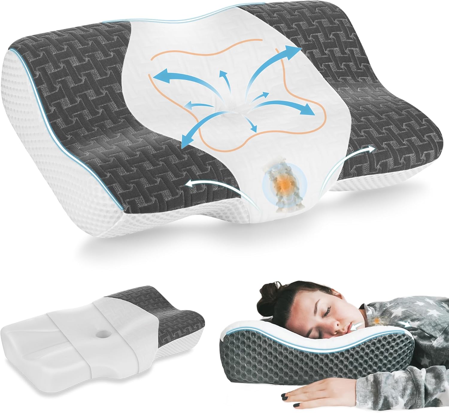 Elviros Cervical Memory Foam Pillow for Sleeping, Neck Support Pillows for Neck...